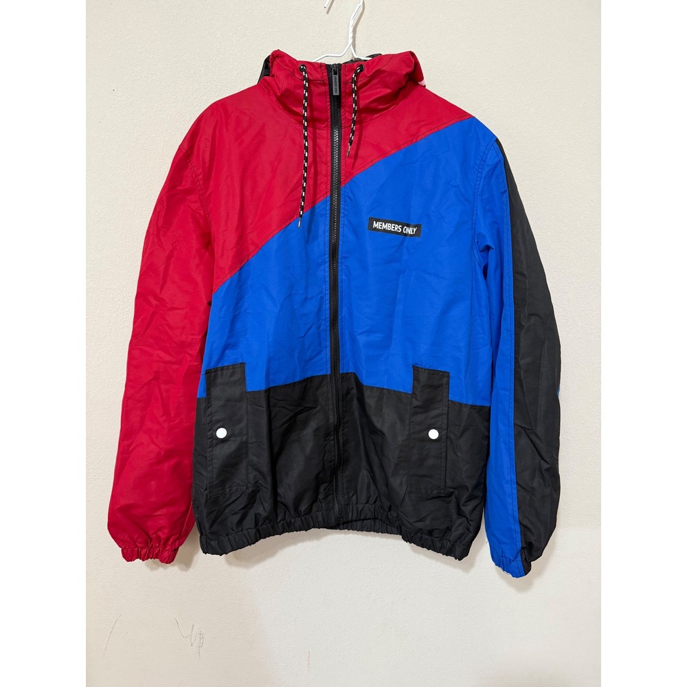 Members Only Men L Tracksuit Color Block Lined Windbreaker Jacket Hood Vintage